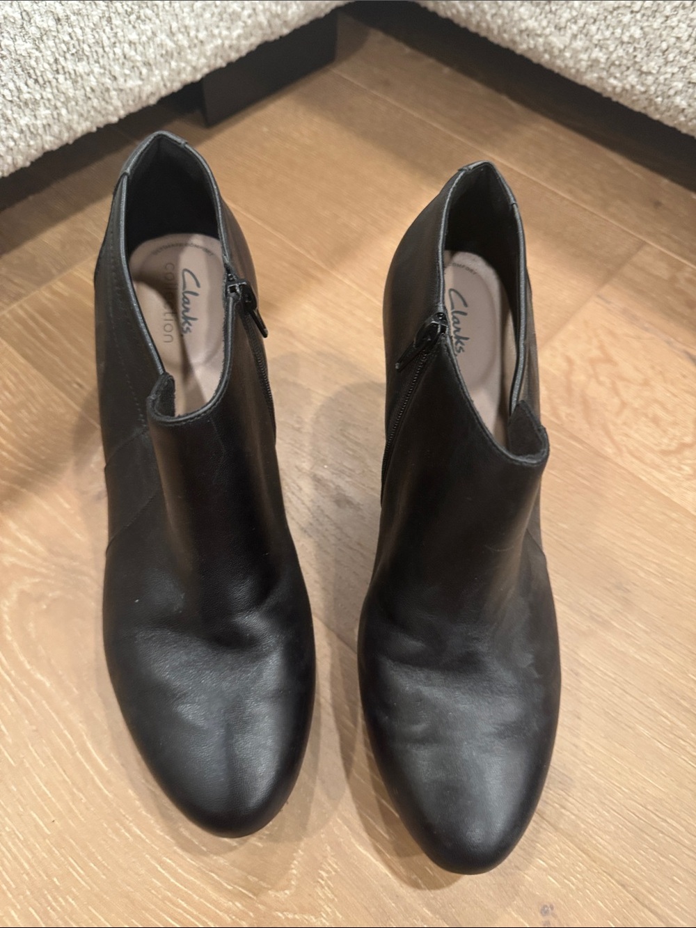 Clarks Black Leather Side-Zip Ankle Booties